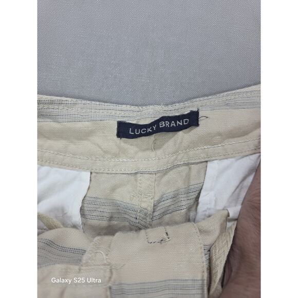 Lucky Brand Mens Linen Shorts 36 Beige Striped Classic Resort Staple EUC - Picture 3 of 8